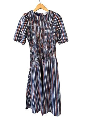 Fancy Clothing Women’s S Navy Striped Asymmetrical Smocked Maxi Dress